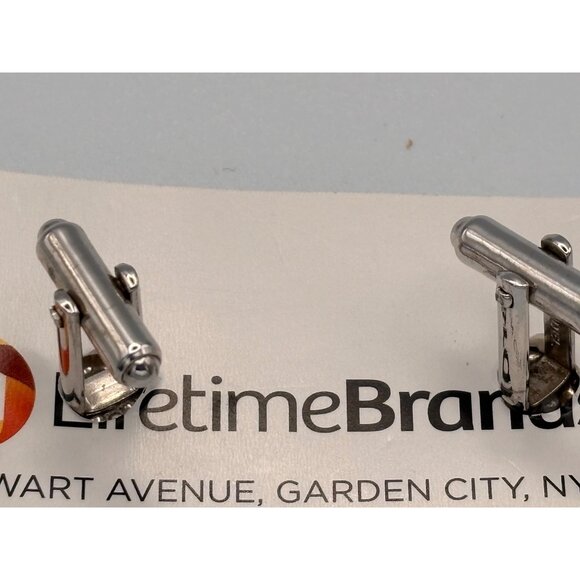 Speidel Cuff Links Silver Tone With Black & Blue Abstract Design MCM - Picture 3 of 4